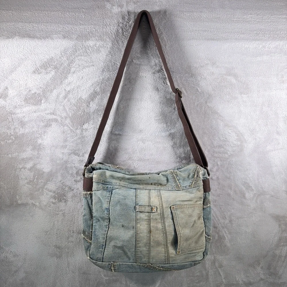 Vintage Dolce & Gabbana Distressed Patchwork Denim Messenger Bag Y2K Archive
